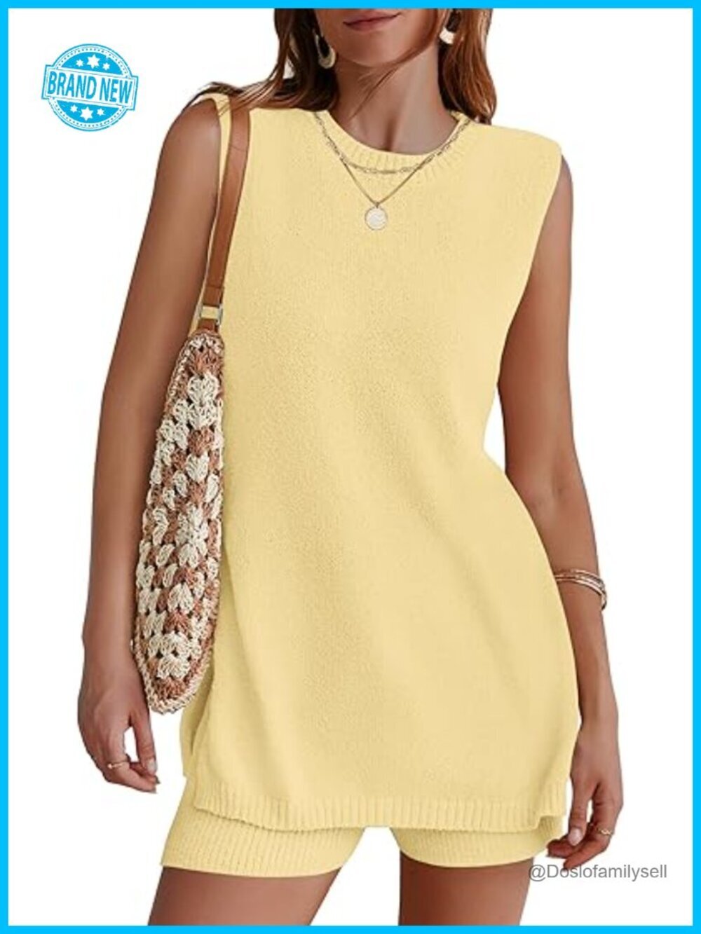 Sleeveless Knit Lounge Set with Shorts Casual Loose Fit Tunic Top